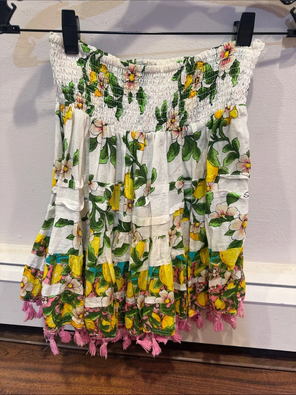 NWT from Positano, Italy Lemon-Print Ruffle Tank Top Pink Tassels w matching Top